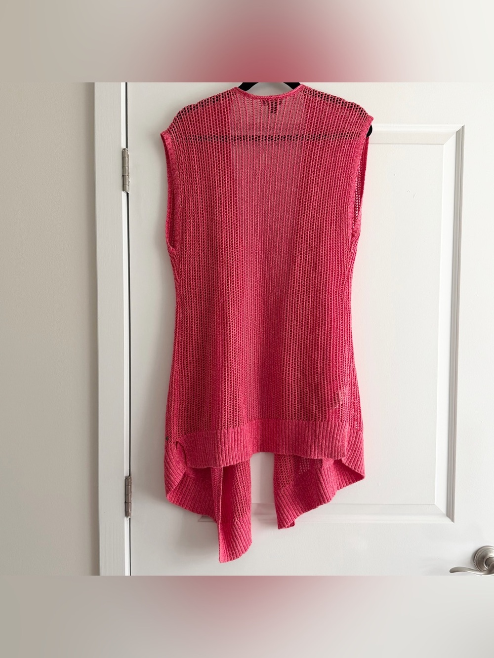 Eddie Bauer Open Knit Pink Linen Cotton Blend Sleeveless Cardigan - Picture 2 of 5